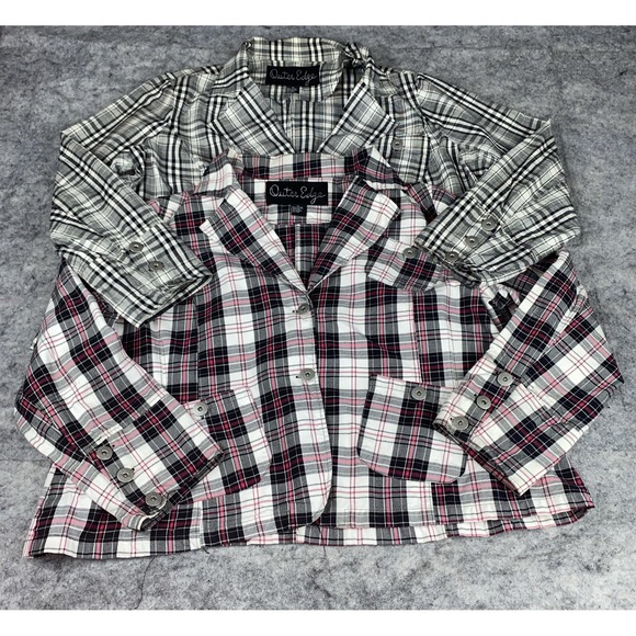 Outer Edge Tops - 2 Outer‎ Edge Women's Shirt Plus Size 3X Plaid Red Black White Button Up Pockets